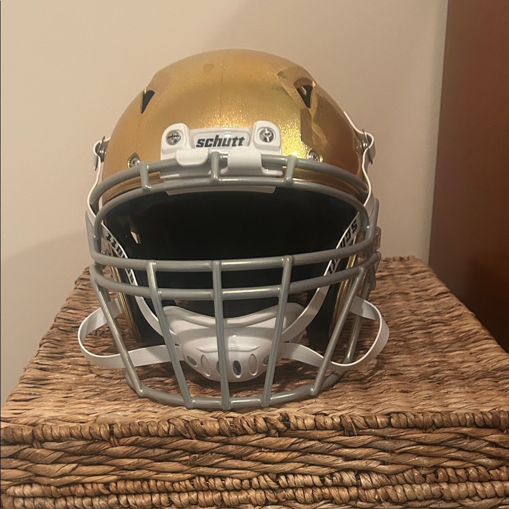 ND Metallic Gold Football Helmet with Silver Accents